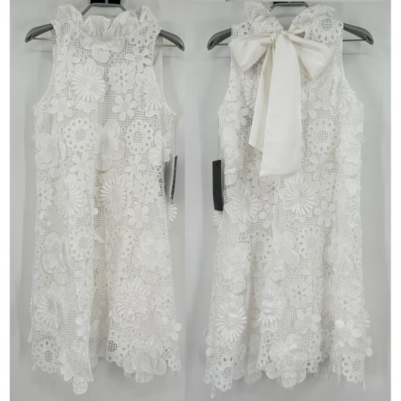 Tuckernuck Dresses & Skirts - Tuckernuck Blanc Guipure Lace Blythe Dress sz S Sleeveless Swing Bow Ruffle NWT
